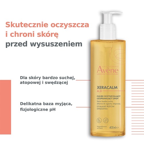Zdjęcie produktu - 2 AVENE XERACALM A.D Uzupełniający lipidy olejek oczyszczający, 400ml