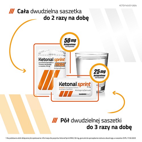 Miniaturka artykułu - #0 Ketonal sprint MAX granulat do sporządzenia roztworu doustnego 50 mg, 12 saszetek