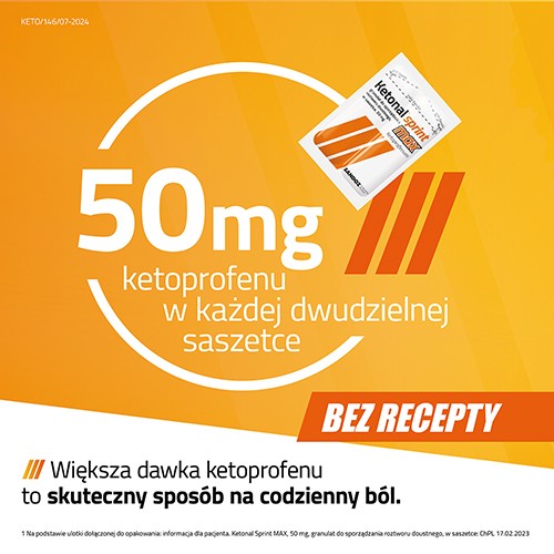 Miniaturka artykułu - #1 Ketonal sprint MAX granulat do sporządzenia roztworu doustnego 50 mg, 12 saszetek