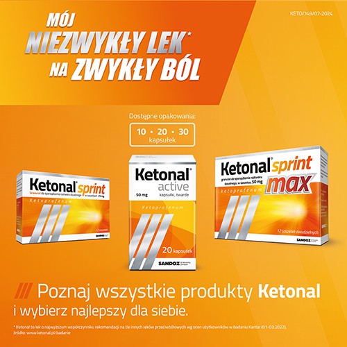 Zdjęcie produktu - 4 Ketonal sprint MAX granulat do sporządzenia roztworu doustnego 50 mg, 12 saszetek