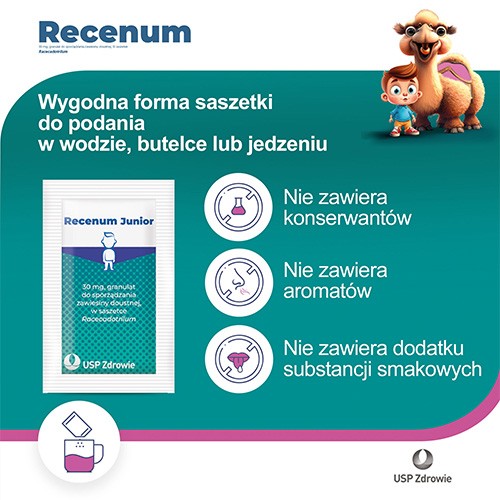 Zdjęcie produktu - 2 Recenum Junior, 10sasz.  - doraźne leczenie objaw&oacute;w ostrej biegunki  u dzieci powyżej 6. roku życia