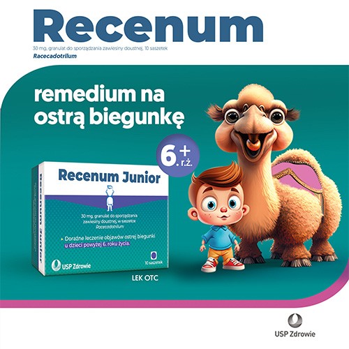 Zdjęcie produktu - 4 Recenum Junior, 10sasz.  - doraźne leczenie objaw&oacute;w ostrej biegunki  u dzieci powyżej 6. roku życia
