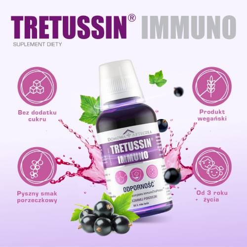 Zdjęcie produktu - 2 DOMOWA APTECZKA Tretussin Immuno o smaku czarnej porzeczki, 150ml