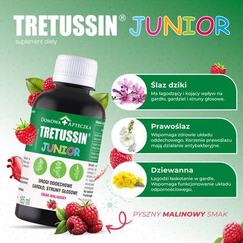 Miniaturka artykułu - #1 Tretussin Junior smak malinowy, 165ml