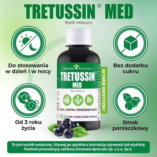Miniaturka artykułu - #0 Tretussin Med Syrop o smaku czarnej porzeczki, 165ml