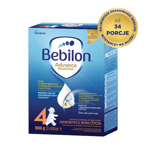Miniaturka artykułu - #0 Zestaw 2x Bebilon 4 Pronutra Advance Junior Formuła na bazie mleka po 2. roku życia, 1000g + Nivea Baby Fresh&Pure Chusteczki nawilżane, 63szt.