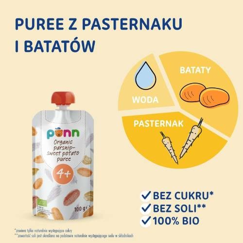 Miniaturka artykułu - #0 SALVEST P&Otilde;NN BIO Puree z pasternaku i batat&oacute;w, 100g