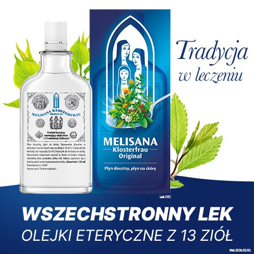 Miniaturka artykułu - #0 Melisana Klosterfrau Original Płyn doustny, płyn na sk&oacute;rę, 155 ml