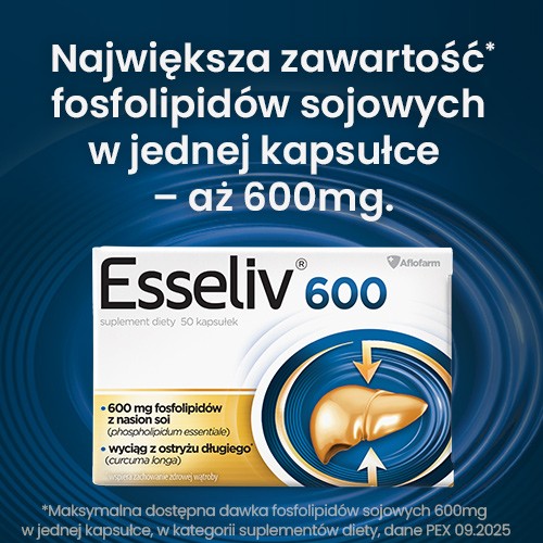 Miniaturka artykułu - #0 ESSELIV 600, Fosfolipidy essentiale, 50kaps.
