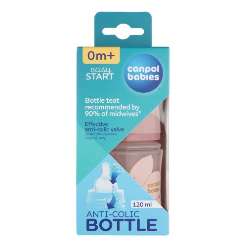 Miniaturka artykułu - #0 CANPOL BABIES Butelka antykolkowa EasyStart GOLD 0m+ 120ml R&oacute;żowa 35/239