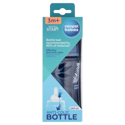 Miniaturka artykułu - #0 CANPOL BABIES Butelka antykolkowa EasyStart GOLD 3m+ 240ml Niebieska 35/240