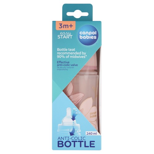 Miniaturka artykułu - #0 CANPOL BABIES Butelka antykolkowa EasyStart GOLD 3m+ 240ml R&oacute;żowa 35/240