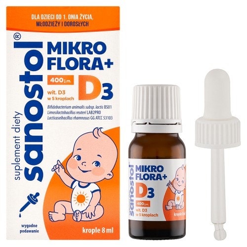 Miniaturka artykułu - #0 Sanostol Mikroflora + D3 krople, 8 ml