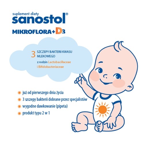 Zdjęcie produktu - 2 Sanostol Mikroflora + D3 krople, 8 ml