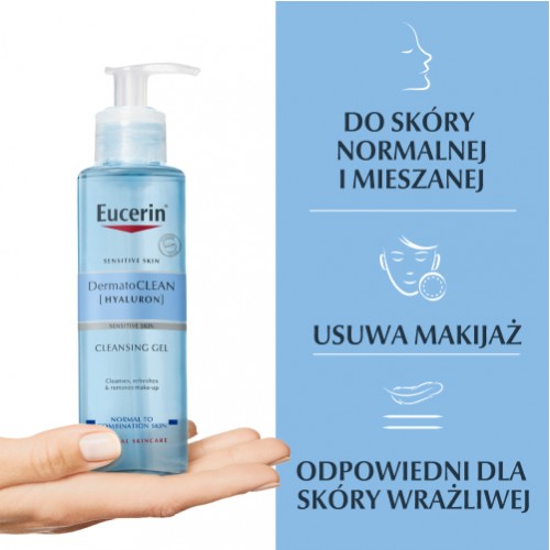 Miniaturka artykułu - #1 Eucerin DermatoClean Hyaluron Żel oczyszczający, 200 ml