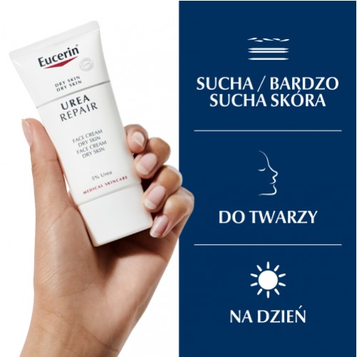 Miniaturka artykułu - #1 EUCERIN Urea Krem nawilżający do twarzy na dzień i na noc 5% mocznika, 50ml