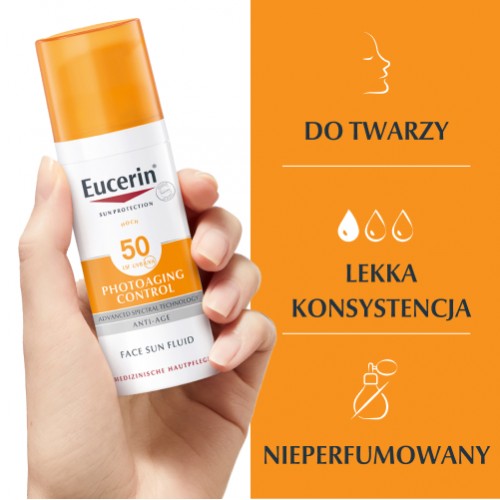 Miniaturka artykułu - #1 Eucerin Sun Protection Photoaging Control SPF 50+ Fluid ochronny przeciw fotostarzeniu, 50 ml