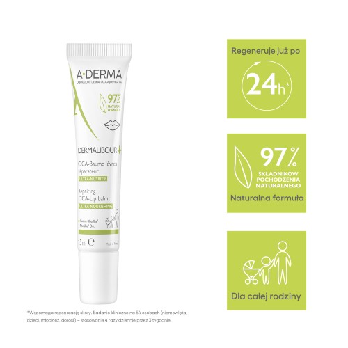 Miniaturka artykułu - #1 A-DERMA Dermalibour Baume Levre Regenerujący balsam do ust, 15ml