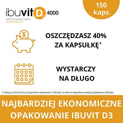 Zdjęcie produktu - 5 Ibuvit D3 4000IU, 150 kapsułek