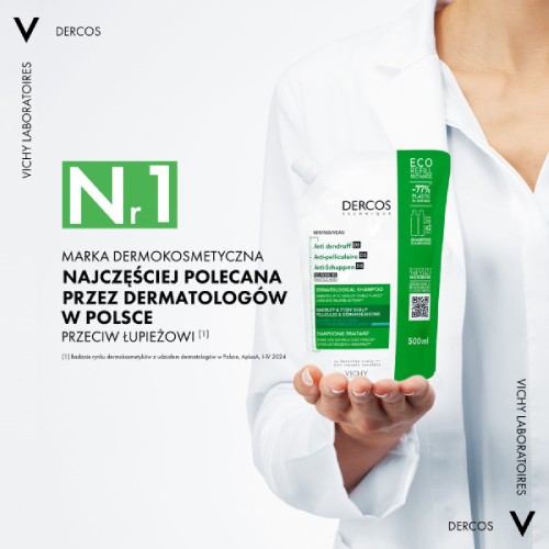 Miniaturka artykułu - #1 Vichy Dercos DS Szampon przeciwłupieżowy do włos&oacute;w normalnych i tłustych Refill, 500 ml