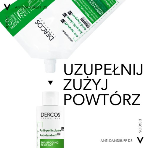 Zdjęcie produktu - 2 Vichy Dercos DS Szampon przeciwłupieżowy do włos&oacute;w normalnych i tłustych Refill, 500 ml