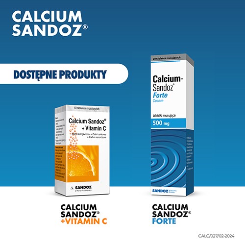 Zdjęcie produktu - 5 Calcium-Sandoz Forte 500 mg, 20 tabletek musujących