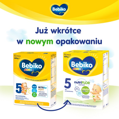 Zdjęcie produktu - 0 Zestaw Bebiko Junior 5 NUTRIflor Expert Odżywcza formuła na bazie mleka dla przedszkolaka, 3x 600g + BAMBINO Chusteczki dla niemowląt, 63szt.