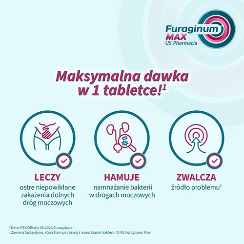 Miniaturka artykułu - #1 Furaginum Max US Pharmacia 100 mg, 30 tabletek - lek na zakażenia dr&oacute;g moczowych
