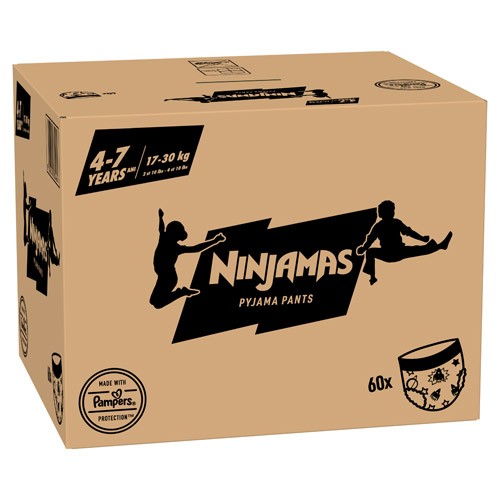 Zdjęcie produktu - 6 PAMPERS NINJAMAS Pieluchomajtki na noc dla chłopc&oacute;w 4-7 lat (17-30 kg), 60 szt.