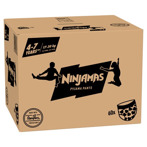 Zdjęcie produktu - 5 PAMPERS NINJAMAS Pieluchomajtki na noc dla dziewczynek 4-7 lat (17-30 kg), 60 szt.