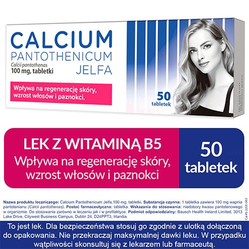 Miniaturka artykułu - #0 CALCIUM PANTOTHENICUM JELFA 100 mg, 50 tabletek