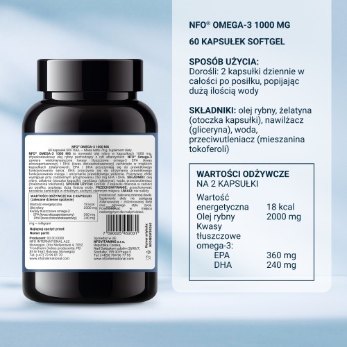 Miniaturka artykułu - #1 NFO Omega 3 1000 mg, 60 kapsułek