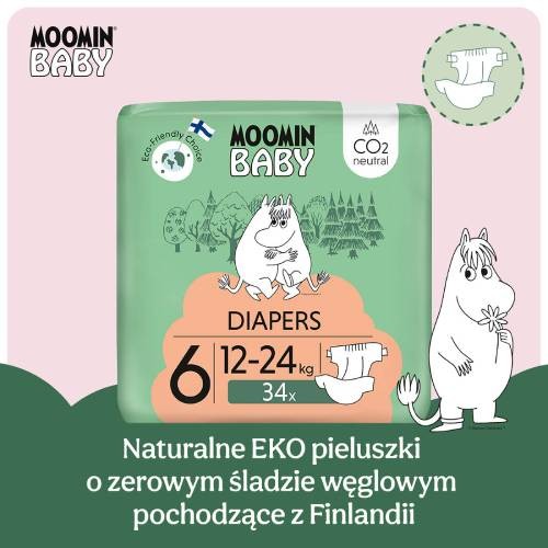 Miniaturka artykułu - #1 MOOMIN BABY Diapers Pieluszki ekologiczne 6 (12-24kg), 34szt.