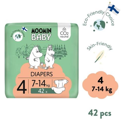 Miniaturka artykułu - #0 MOOMIN BABY Diapers Pieluszki ekologiczne 4 (7-14kg), 42szt.