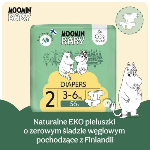 Miniaturka artykułu - #1 MOOMIN BABY Newborn Pieluszki ekologiczne 2 (3-6kg), 56szt.