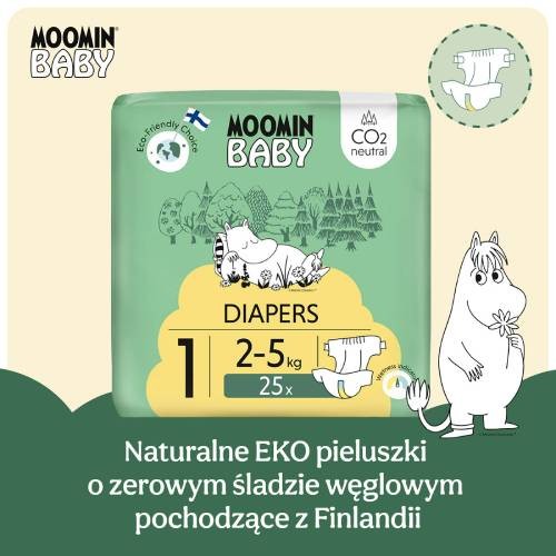 Miniaturka artykułu - #1 MOOMIN BABY Newborn Pieluszki ekologiczne 1 (2-5kg), 25szt.