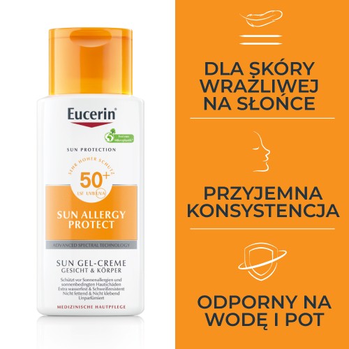 Miniaturka artykułu - #0 Eucerin Sun Allergy Protect Żel-krem do opalania do sk&oacute;ry alergicznej SPF 50+, 150 ml