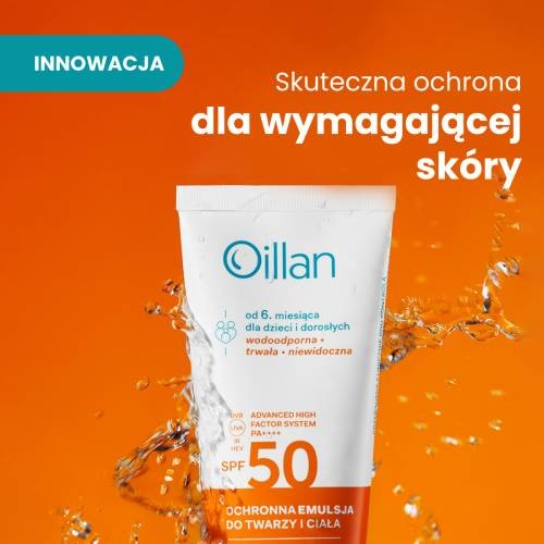 Miniaturka artykułu - #1 OILLAN Ochronna emulsja przeciwsłoneczna do twarzy i ciała z filtrem SPF50 do sk&oacute;ry wrażliwej, 100ml