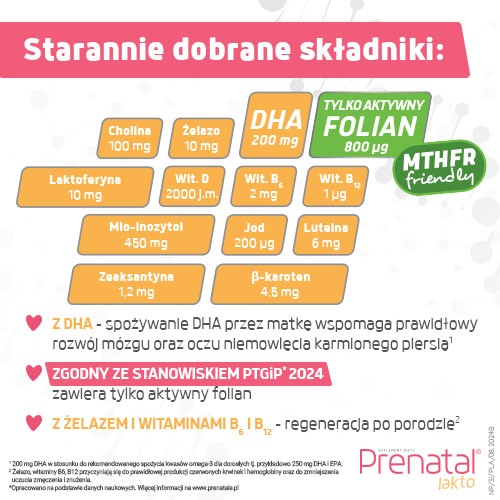 Zdjęcie produktu - 2 Prenatal Lakto: 30 kapsułek Prenatal Lakto 1 + 30 kapsułek Prenatal Lakto 2