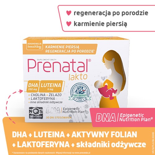 Zdjęcie produktu - 5 Prenatal Lakto: 30 kapsułek Prenatal Lakto 1 + 30 kapsułek Prenatal Lakto 2
