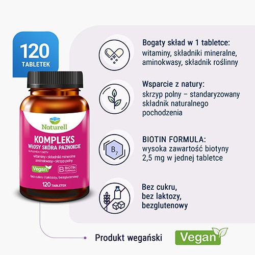 Miniaturka artykułu - #1 NATURELL Kompleks Włosy Sk&oacute;ra Paznokcie, 120 tabletek