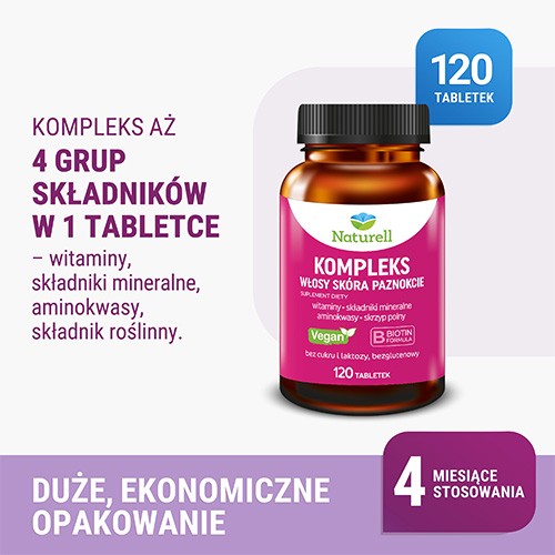 Zdjęcie produktu - 2 NATURELL Kompleks Włosy Sk&oacute;ra Paznokcie, 120 tabletek