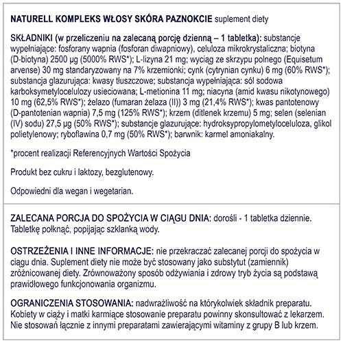 Zdjęcie produktu - 6 NATURELL Kompleks Włosy Sk&oacute;ra Paznokcie, 120 tabletek