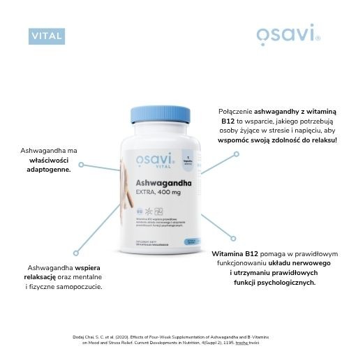Zdjęcie produktu - 2 OSAVI Vital Ashwagandha Extra 400mg, 120kaps.