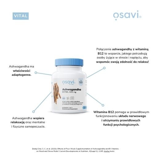 Zdjęcie produktu - 2 OSAVI Vital Ashwagandha Extra 400mg, 60kaps.