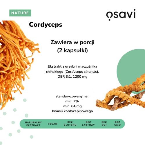 Miniaturka artykułu - #0 OSAVI Cordyceps Sinensis 1200mg, 120kaps.