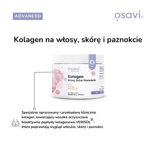 Miniaturka artykułu - #1 OSAVI Advanced Kolagen Włosy, Sk&oacute;ra i Paznokcie - naturalny smak, 150g