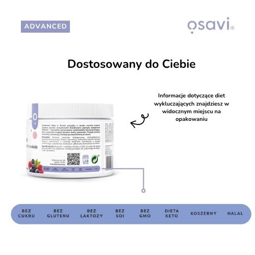 Zdjęcie produktu - 3 OSAVI Advanced Kolagen Włosy, Sk&oacute;ra i Paznokcie - smak Owoce Leśne Proszek, 150g