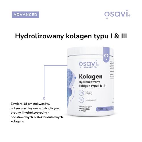 Miniaturka artykułu - #1 OSAVI Advanced Kolagen Hydrolizowany Typu I & III Proszek, 300g