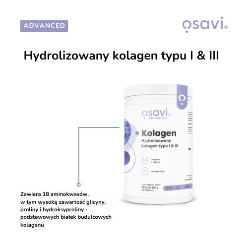 Miniaturka artykułu - #1 OSAVI Advanced Kolagen Hydrolizowany Typu I & III Proszek, 600g
